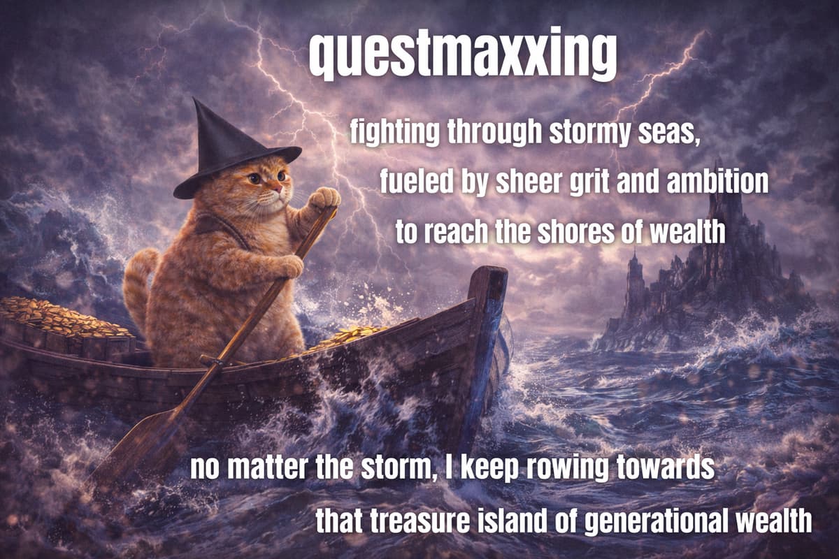 Cat rowing through stormy seas meme
